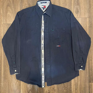 Tommy Hilfiger jeans navy blue cotton button up shirt size M